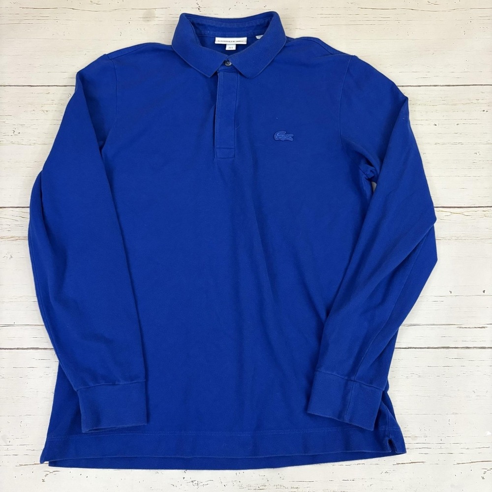 Lacoste Regular Fit Polo Shirt Mens S Blue Knit Croc Logo Long Sleeve Peru